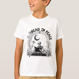 Lees in Vrede Spooky Teacher Skeleton Lees boek Ha T-shirt