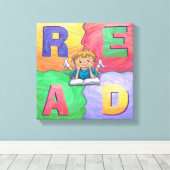 LEES jongen die kleurrijk omgepakt canvas leest Afdruk (Insitu (Houten vloer))