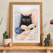 lees kat illustratie | zwarte kat kunst | knus poster