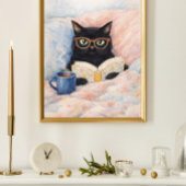 lees kat illustratie | zwarte kat kunst | knus poster