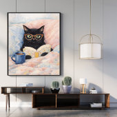 lees kat illustratie | zwarte kat kunst | knus poster