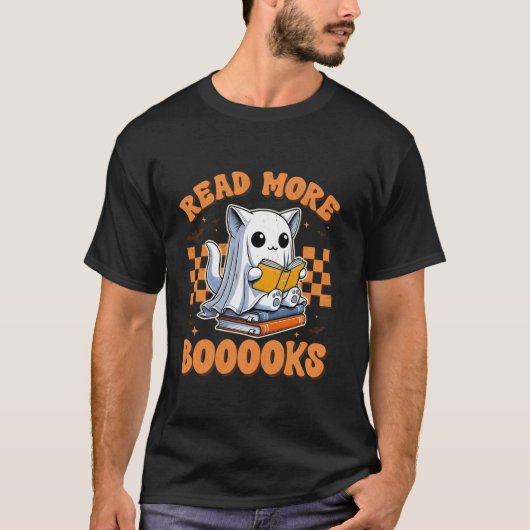 Lees meer Boeken Funny Groovy Halloween Cat Ghost T-shirt (Voorkant)