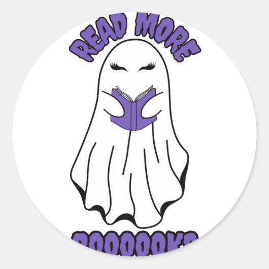 Lees meer Boeken Halloween Ghost Paarse Ronde Sticker (Voorkant)