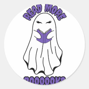 Lees meer Boeken Halloween Ghost Paarse Ronde Sticker