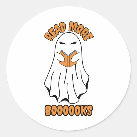 Lees meer Boeken Halloween Ghost Sinaasappel Ronde Sticker (Voorkant)