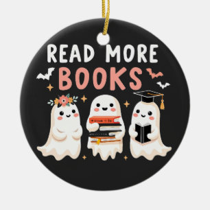 Lees meer boeken Spooky Halloween Ghost Book Lover Keramisch Ornament