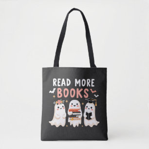 Lees meer boeken Spooky Halloween Ghost Book Lover Tote Bag