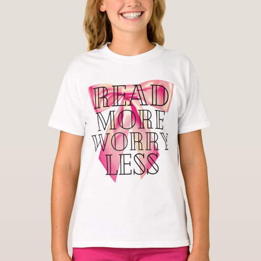 Lees Meer Maak Je Minder Zorgen Coquette Roze Stri T-shirt (Voorkant)