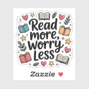 Lees meer Zorgen Minder Doodle Boekenliefhebber Sticker