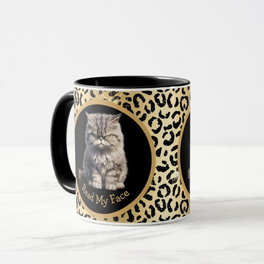 Lees mijn gezicht of Jouw tekst Funny Tabby Cat Mok (Voorkant links)