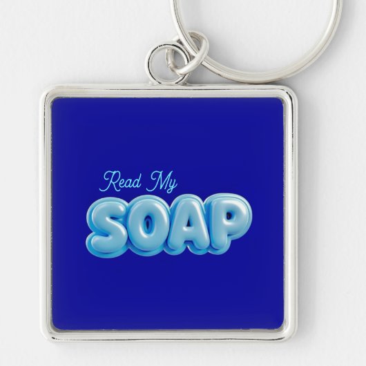 "Lees mijn SOAP" Blauwe Sleutelhanger (Voorkant)