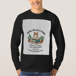 Lees, ontspan & spinnende kat lees T-shirt | Boekl