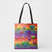 Lees Rainbow Hearts Gestreepte Retro Fun Patroon Tote Bag (Voorkant)