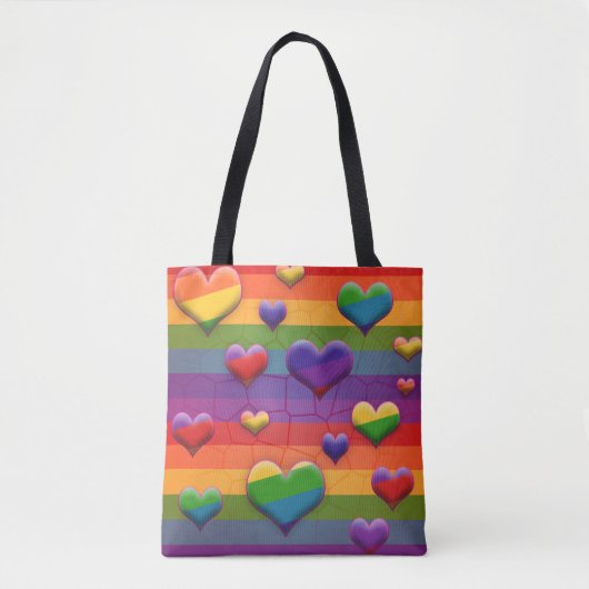 Lees Rainbow Hearts Gestreepte Retro Fun Patroon Tote Bag (Voorkant)