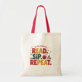 Lees Sip Herhaal Festive Vakantie Boek Liefhebber Tote Bag