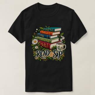 Lees & Slurp Boekachtig Bloemig Lezend Ontwerp T-shirt