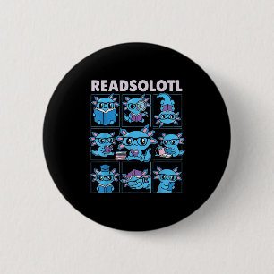 Lees-solotl blauwe axolotl boekenliefhebber grappi ronde button 5,7 cm