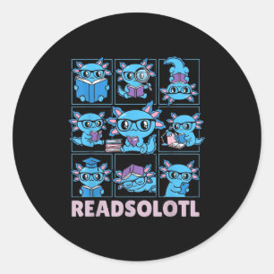 Lees Solotl blauwe axolotl boekenliefhebber grappi Ronde Sticker