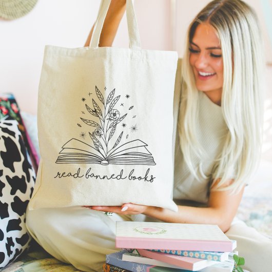 Lees verboden boeken Blooming Floral Book Tote Bag