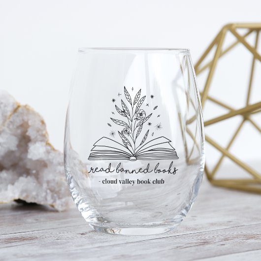 Lees verboden boeken Blooming Floral gepersonalise Wijnglas Zonder Voet