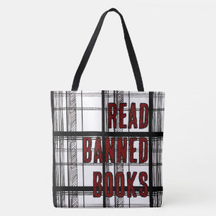 Lees Verboden Boeken Hand Getekende Plaid Tote Bag
