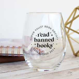 Lees verboden boeken Retro belettering gepersonali Wijnglas Zonder Voet