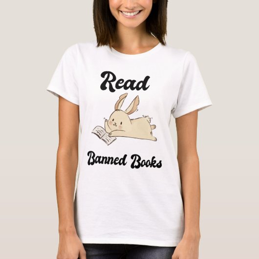 Lees verboden boeken Schattig Konijn T-shirt (Voorkant)