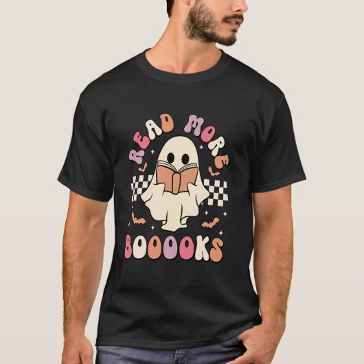 Lees Verder Boeken Leraar Student Spooky Ghost Hal T-shirt (Voorkant)