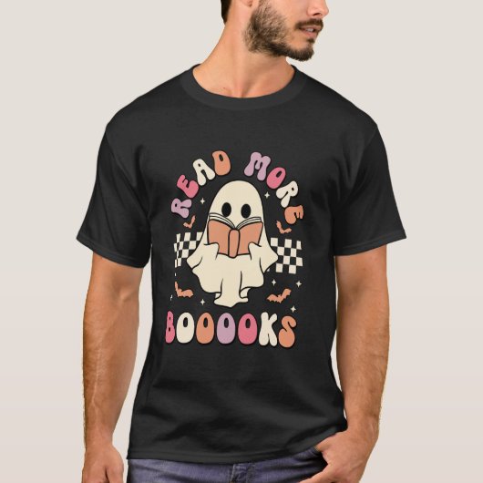 Lees Verder Boeken Leraar Student Spooky Ghost Hal T-shirt (Voorkant)