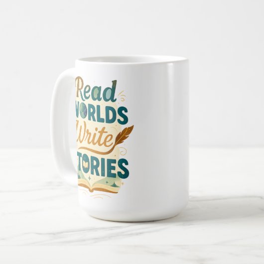 Lees werelden Schrijf verhalen Mok (Voorkant links)