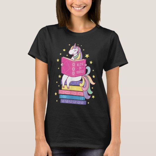Leesbibliotheek Unicorn lezen Boeken Lover Reader T-shirt (Voorkant)