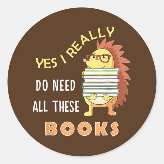 Leesbibliotheek van boeken van egel Lovers Funny R Ronde Sticker (Voorkant)