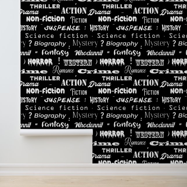 Leesboek Genres Monochrome Typografisch Behang (Applicatie)
