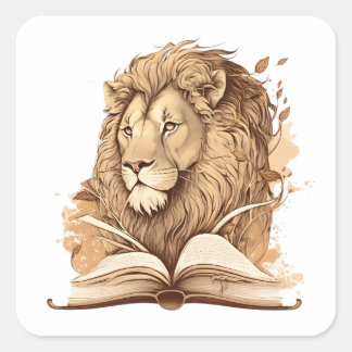 Leesboek van de leeuw, wilde over het lezen vierkante sticker