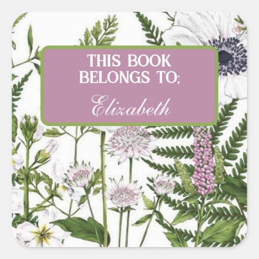 Leesboek voor wilde bloemen vierkante sticker (Voorkant)