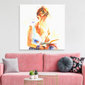 Leesboek vrouw canvas afdruk (Insitu (Woonkamer))
