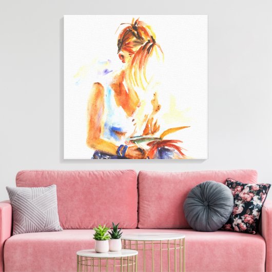 Leesboek vrouw canvas afdruk (Insitu (Woonkamer))