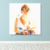 Leesboek vrouw canvas afdruk (Insitu (Houten vloer))