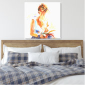 Leesboek vrouw canvas afdruk (Insitu (Slaapkamer))