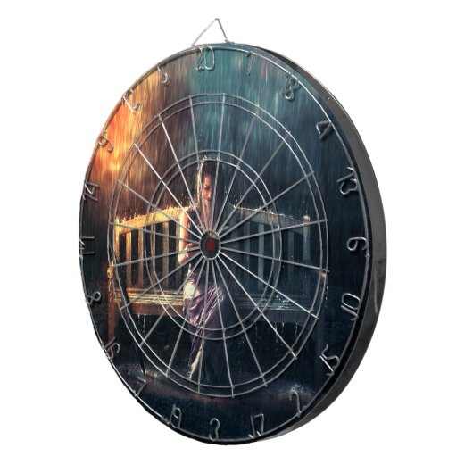 Leesboek vrouw in regen dartbord (Voorkant Rechts)