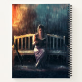 Leesboek vrouw in regen notitieboek (Achterkant)