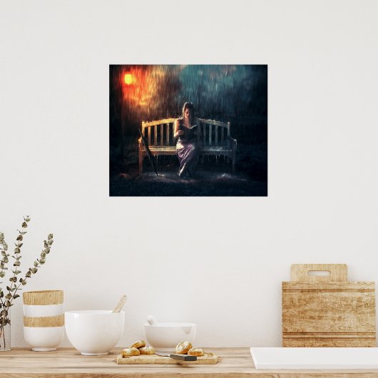 Leesboek vrouw in regen poster (Keuken)