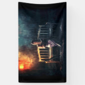 Leesboek vrouw in regen spandoek (Verticaal)