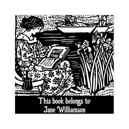 Leesboek vrouw rubberstempel (Afrduk)