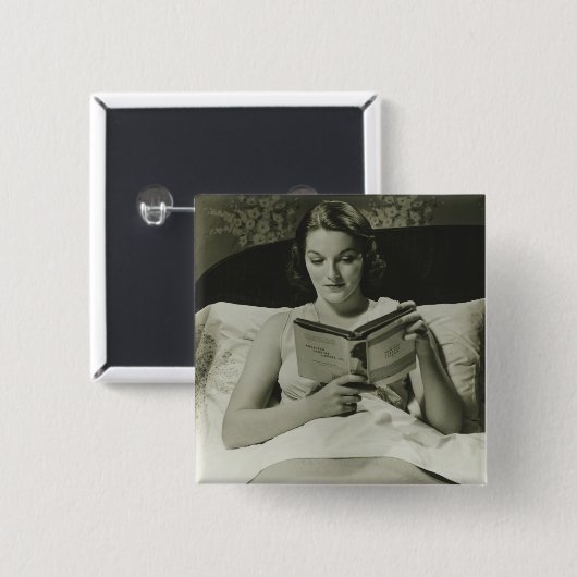 Leesboek vrouw vierkante button 5,1 cm (Voorkant /achterkant)