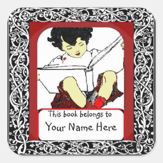 leesboekplaat voor kinderen vierkante sticker