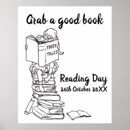 Leesdag lezen op schoolboeken poster