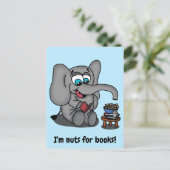 Leesend Elephant: Ik ben Nuts for Books Briefkaart (Staand voorkant)