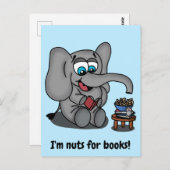Leesend Elephant: Ik ben Nuts for Books Briefkaart (Voorkant / Achterkant)