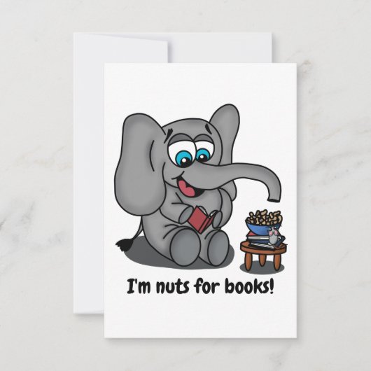 Leesend Elephant: Ik ben Nuts for Books Save The Date (Voorkant)